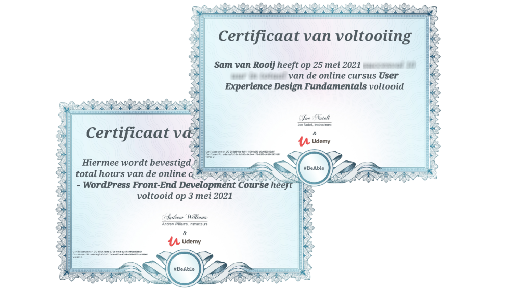 Certificaten die behaald zijn door ons team om je te verzekeren van een goede service